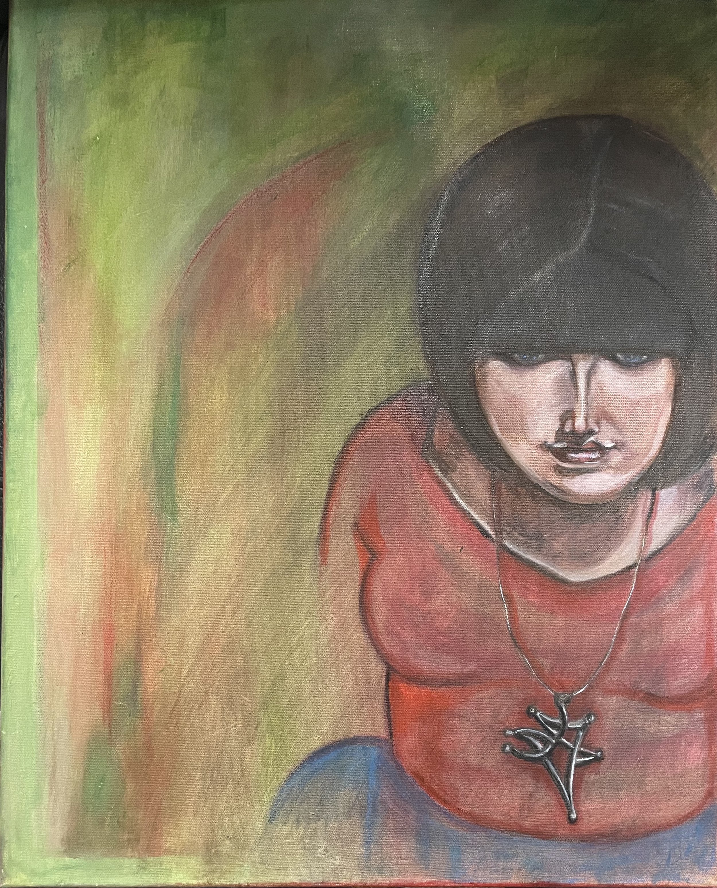 Girl wearing a Hubert (Nibs) Dalwood Necklace