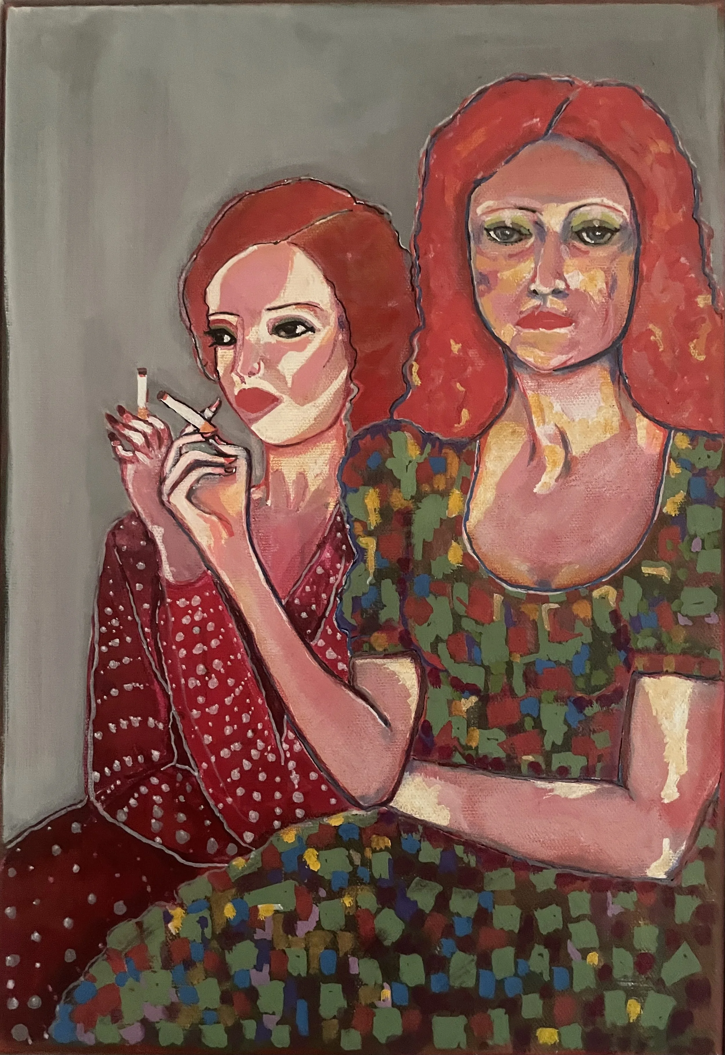 1970s drinking and smoking - Acrylic gouache
