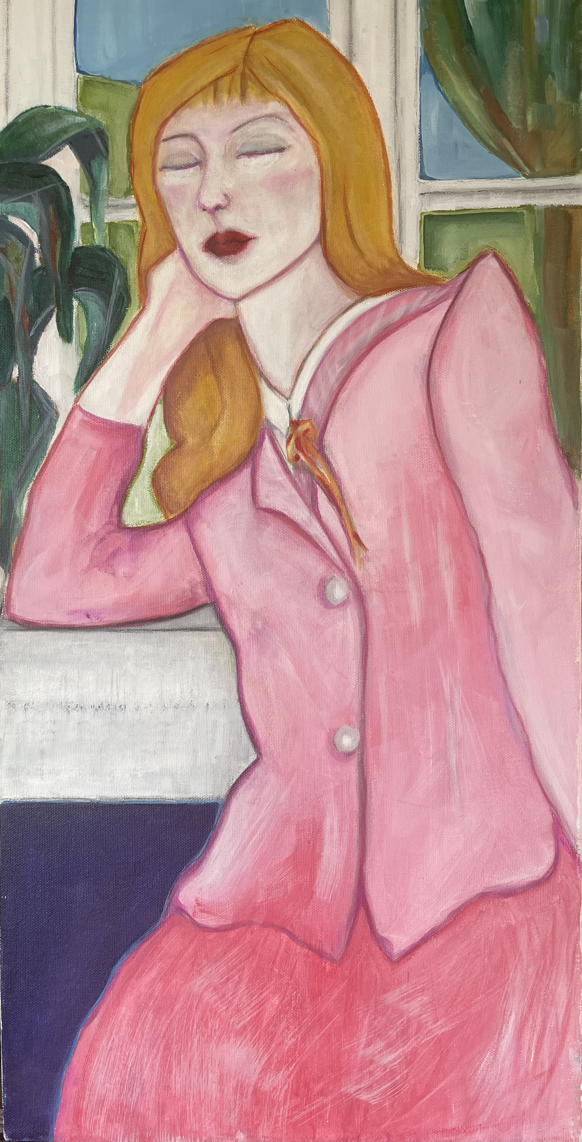  David Bowie jacket. Acrylic on canvas (females wearing male iconic clothes and poses) 
