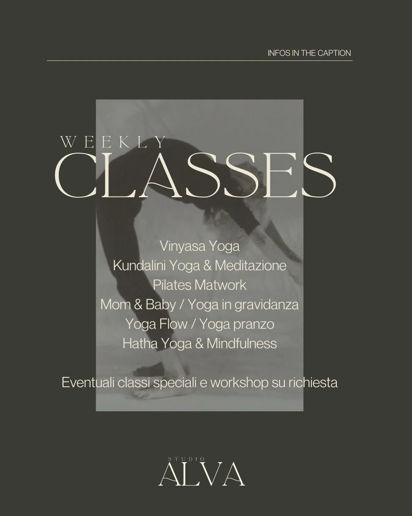 ✨ Scopri le pratiche di Studio ALVA &mdash; Ostuni ✨

Nel nostro spazio luminoso, intimo e curato, ogni persona pu&ograve; trovare la pratica pi&ugrave; adatta al proprio percorso:
&bull; Vinyasa &amp; Power Yoga
&bull; Kundalini Yoga &amp; Meditazio