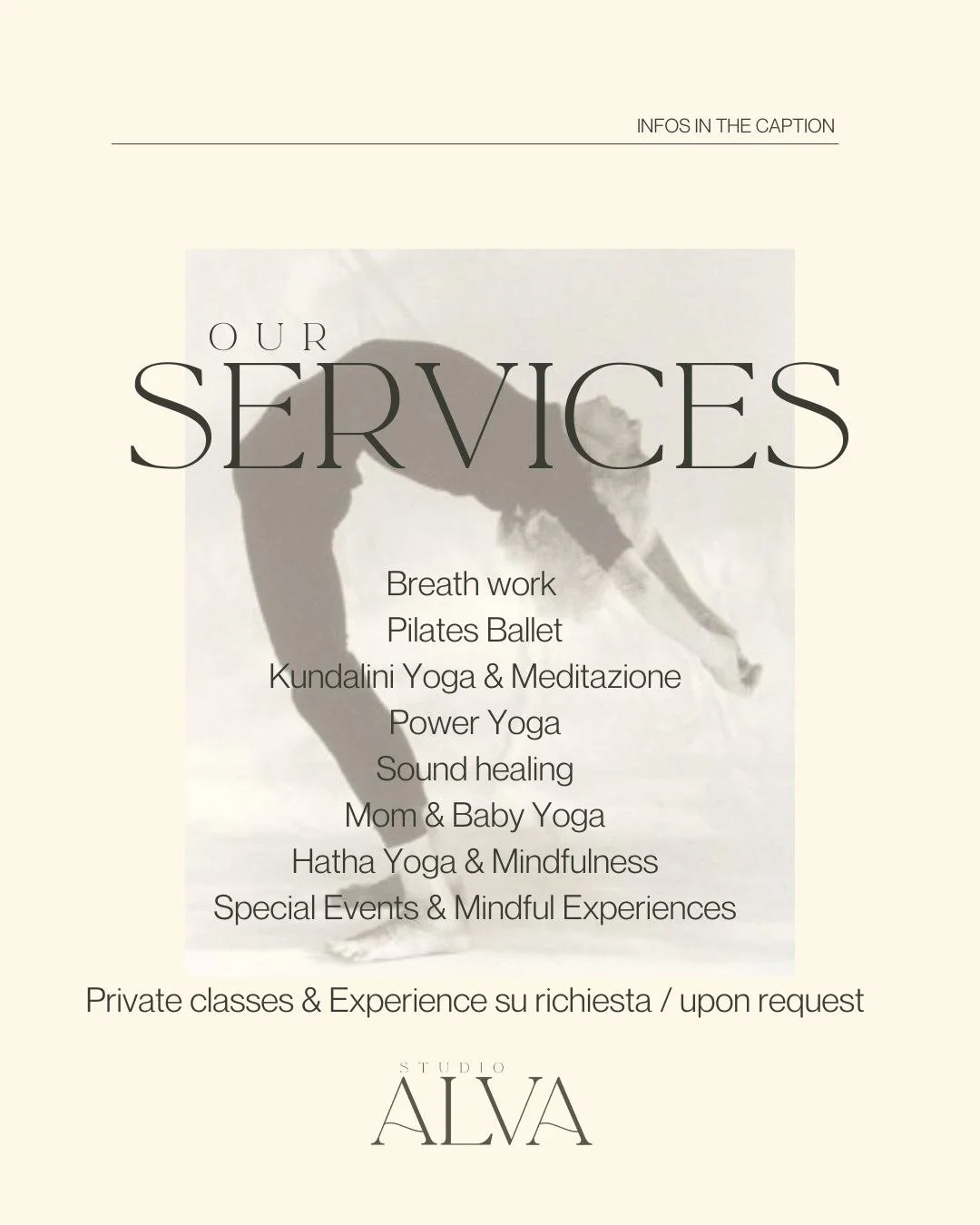 Movimento. Respiro. Presenza. ✨
Tutto ci&ograve; che offriamo &egrave; un invito a tornare a te stessə 🤍

Lezioni settimanali nel nostro studio, pensate per sostenere il corpo, calmare la mente e riconnetterti al tuo ritmo naturale:

&mdash; Breathw