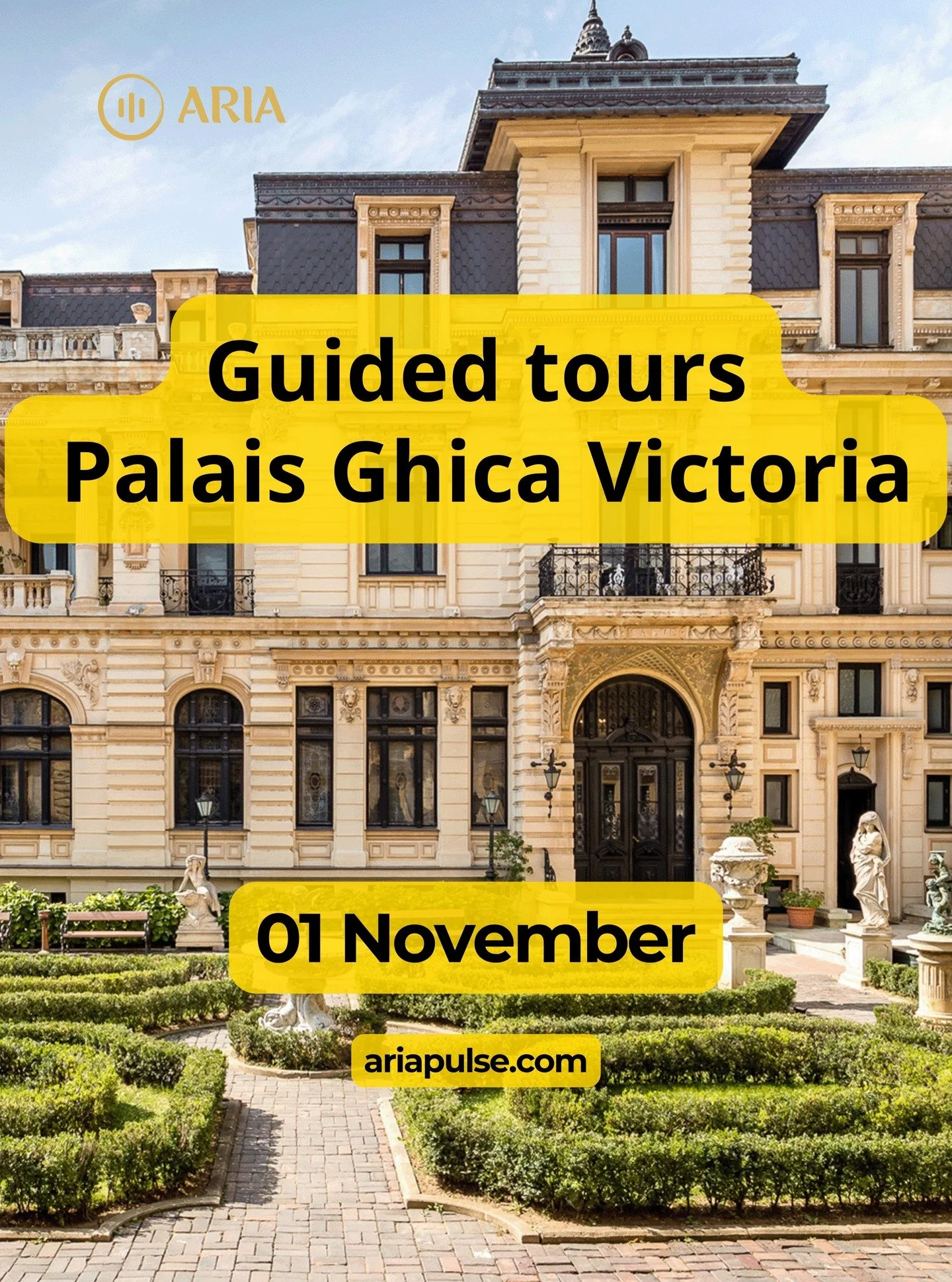 We are delighted to announce a new day of guided tours at Palais Ghica Victoria this November.

Join us for an exclusive journey through history, architecture, and beauty &mdash; now available in Romanian, English, and French.

Step inside one of Buc
