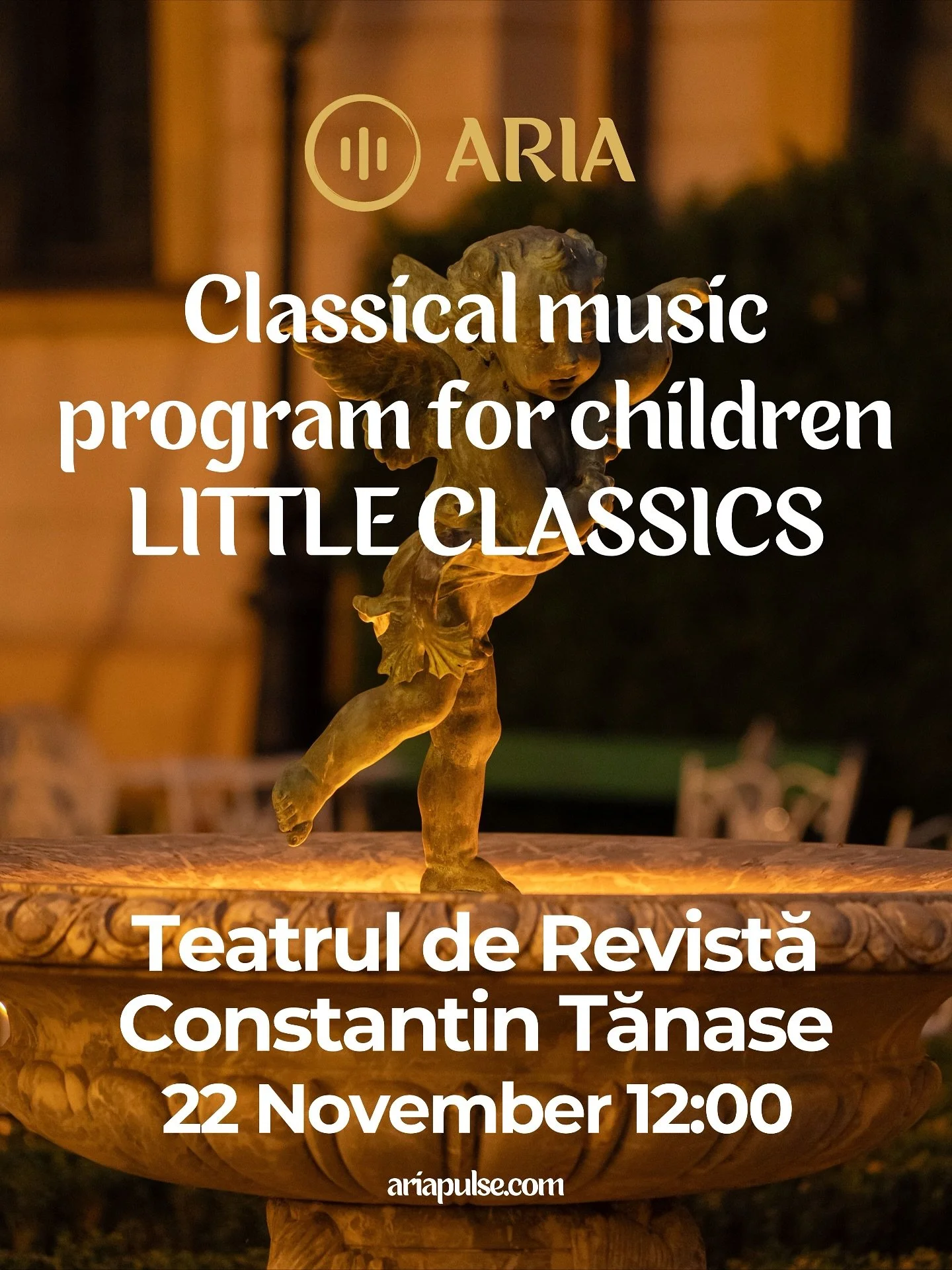 A new chapter for our little guests. ✨
Aria Kids &ndash; Little Classics arrives at Teatrul de Revista Constantin Tanase, a 45-minute concert designed for young audiences.

Live instruments, classical masterpieces, and beloved cartoon melodies, all p