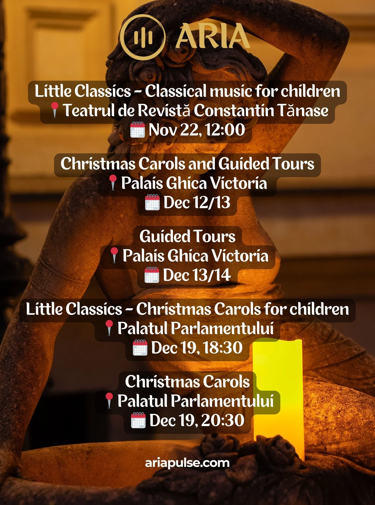 💫 Guided tours, children concerts and Christmas Carols. Discover Aria's next events.