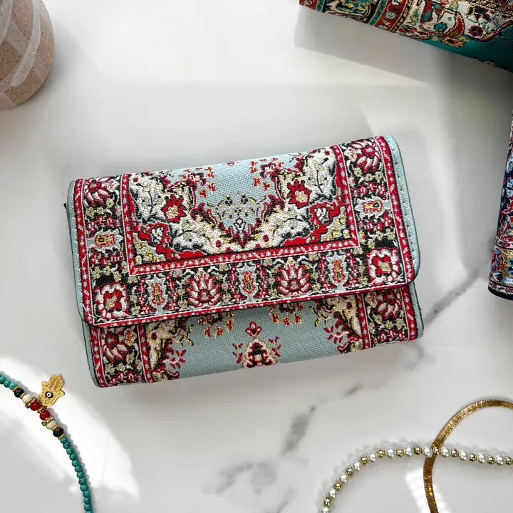 Turquoise and Red rug design wallet
