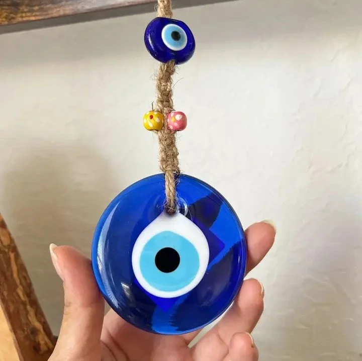 Macrame Evil Eye wall hanging, glass, protection