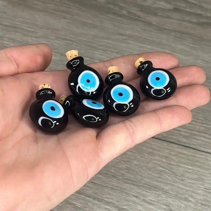 Small Evil Eye Stash Bottle BLACK – Mini Talisman for Protection, Ritual & Magical Storage