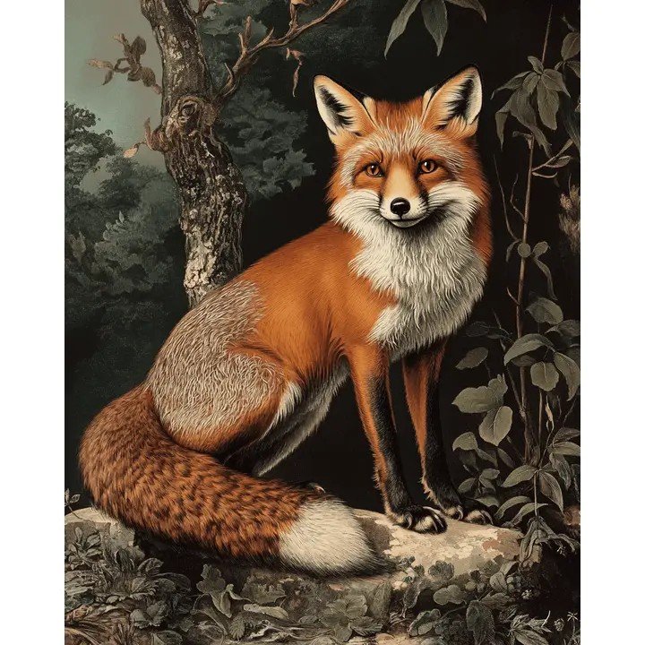 Vintage Style Fox in Woods Fine Art Print