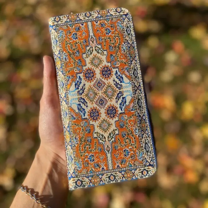 Orange and Navy full zip around wallet