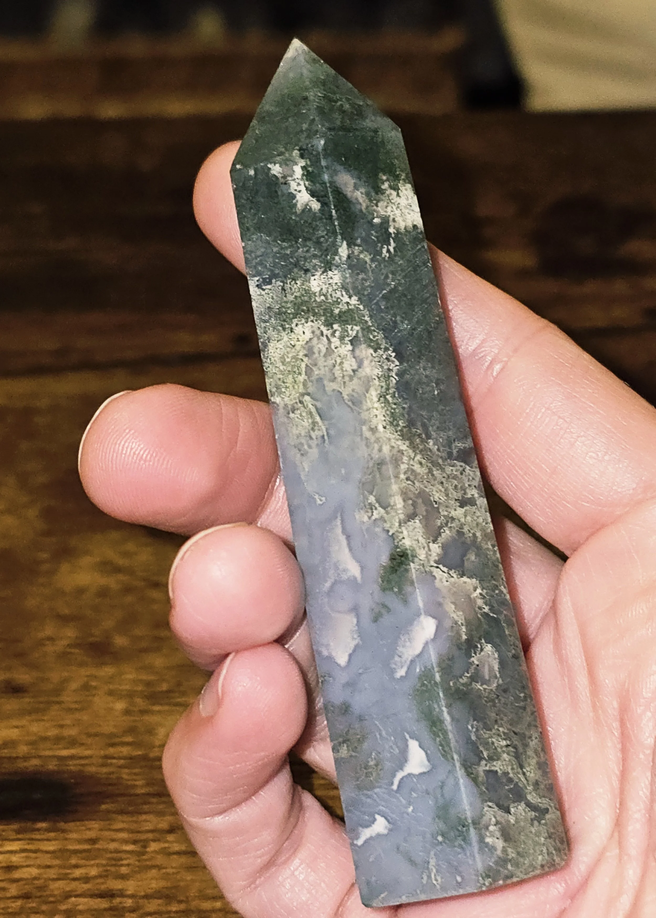 🌿 Moss Agate Obelisk (3–4 oz) — Renewal, Earth Energy & Abundant Growth