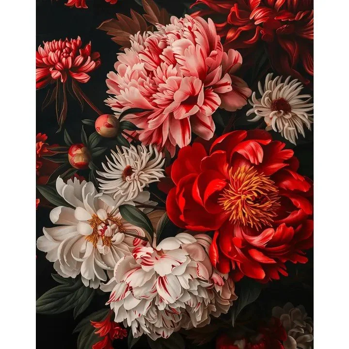 Baroque Style Pink and Red Peony Floral Art Print