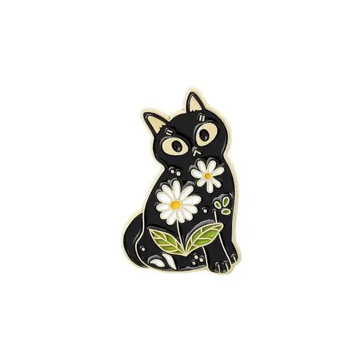 Woodland Creature Enamel Pin - Daisy Cat