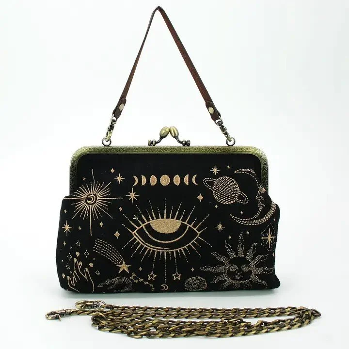 Embroidered Celestial vintage kisslock purse