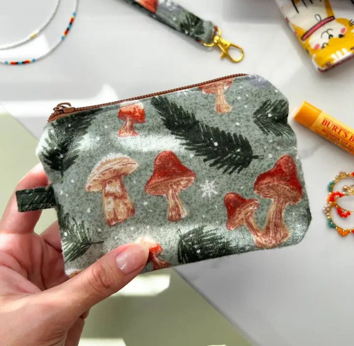 Mushroom, snowflakes and pine coin purse