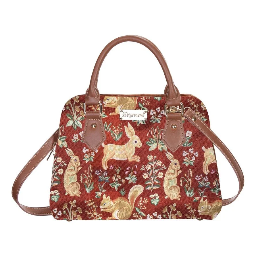 Forest Life Red Top‑Handle Convertible Purse