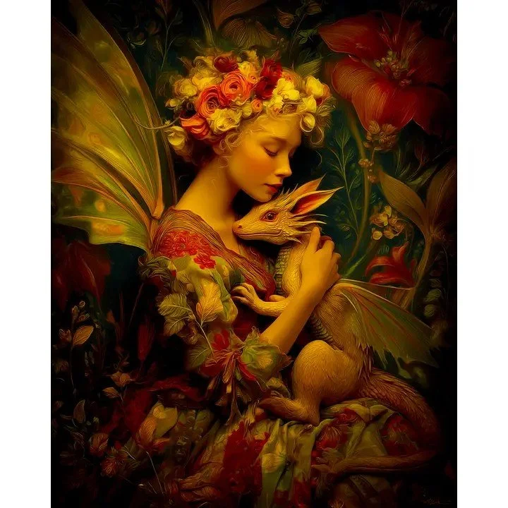 Victorian Style Fairy and Dragon Fine Art Print