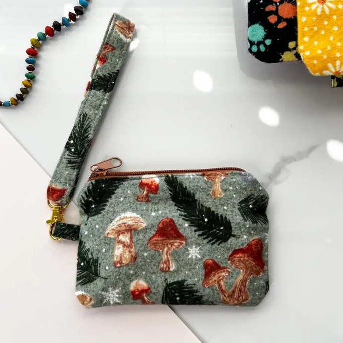 Murshroom and Pine coin purse wristlet