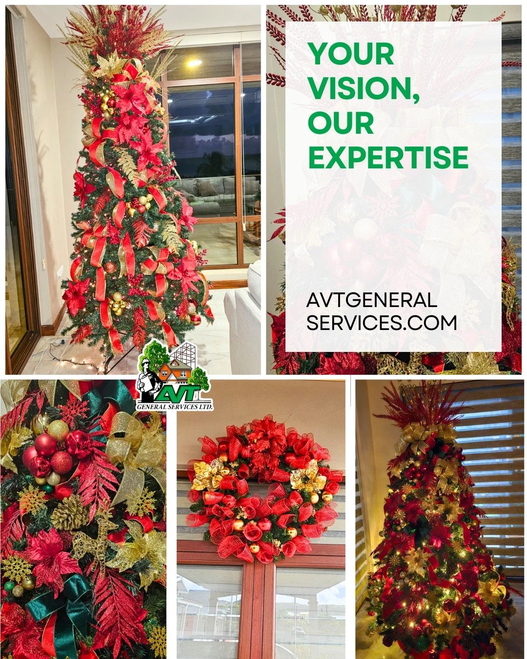 Let AVT General Services Ltd. transform your space into a holiday masterpiece. Stunning Christmas trees, wreaths, and festive installations.From concept to completion, we handles every detail to bring the perfect holiday spirit to your location.
Visi