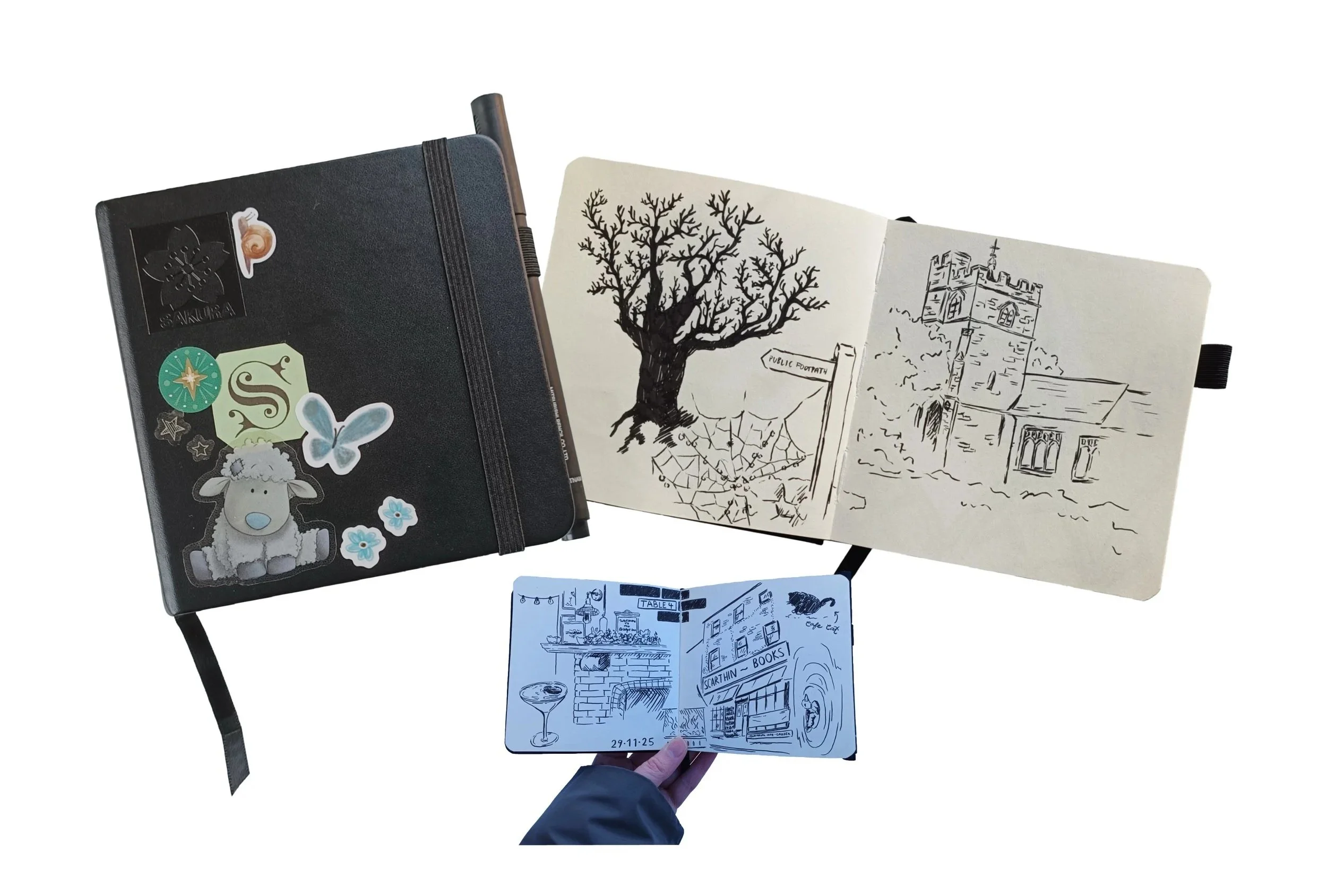 Sketchbook: I use this sketchbook while out and about. It helps me to practise my drawing skills without any pressure of messing up, and note ideas for future pieces. It is also a great way to document moments.