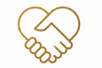 Outline of two hands shaking, forming a heart shape.