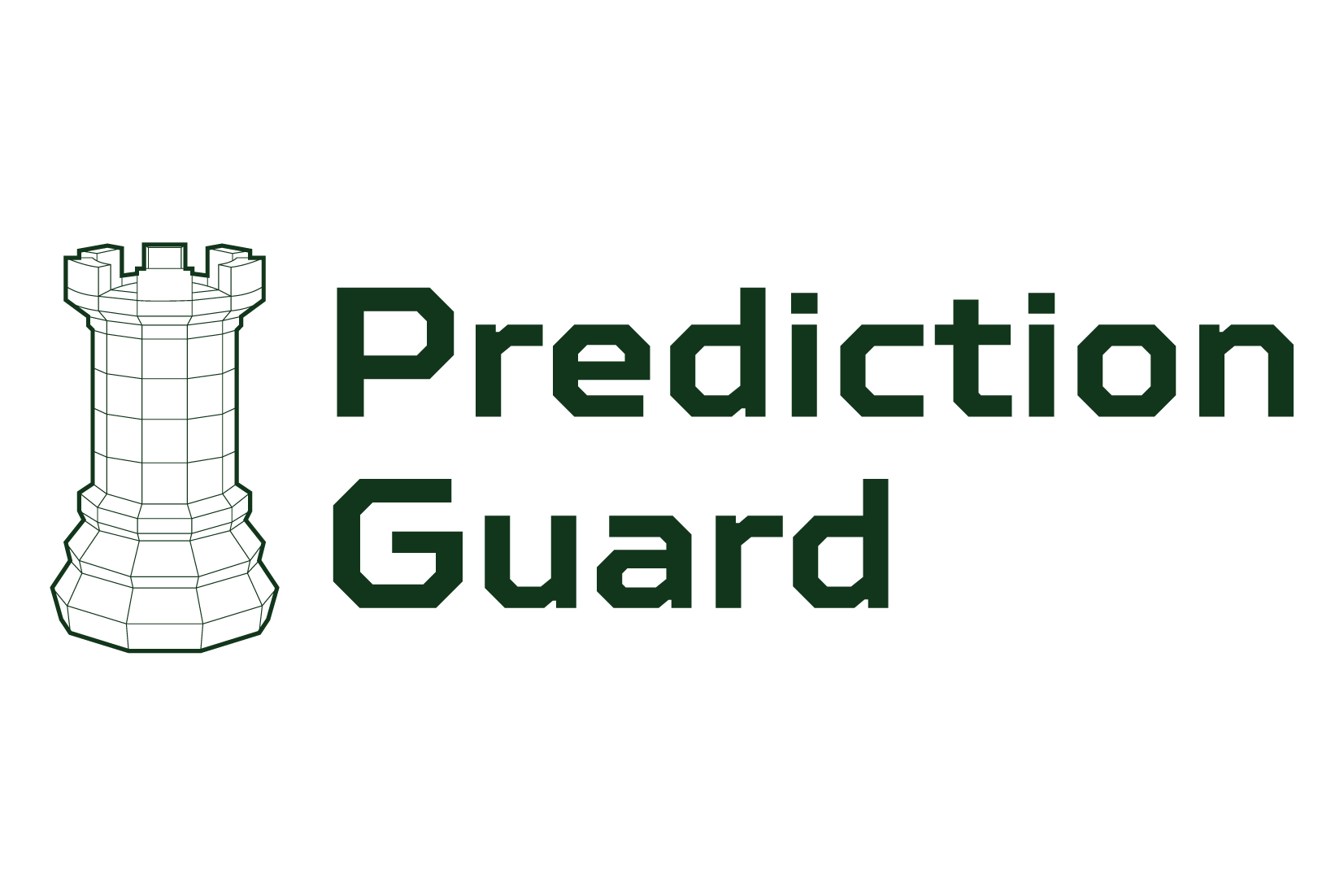 Logo of Prediction Guard featuring a wireframe castle tower and text