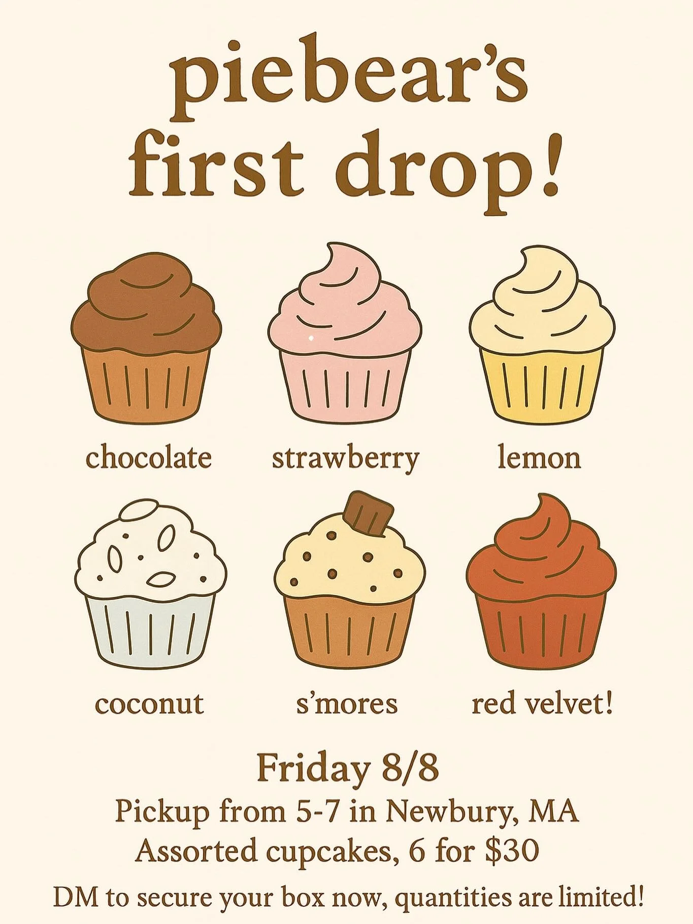 So excited for our first drop! DM to reserve your box for pickup Friday 8/8! 🧁
