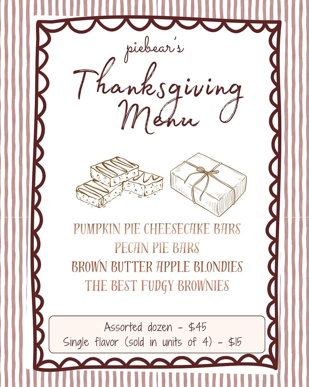 Exciting news - piebear is doing a Thanksgiving menu! Pickup the day before Thanksgiving. DM or email info@piebear.com to order! 🙏🤎