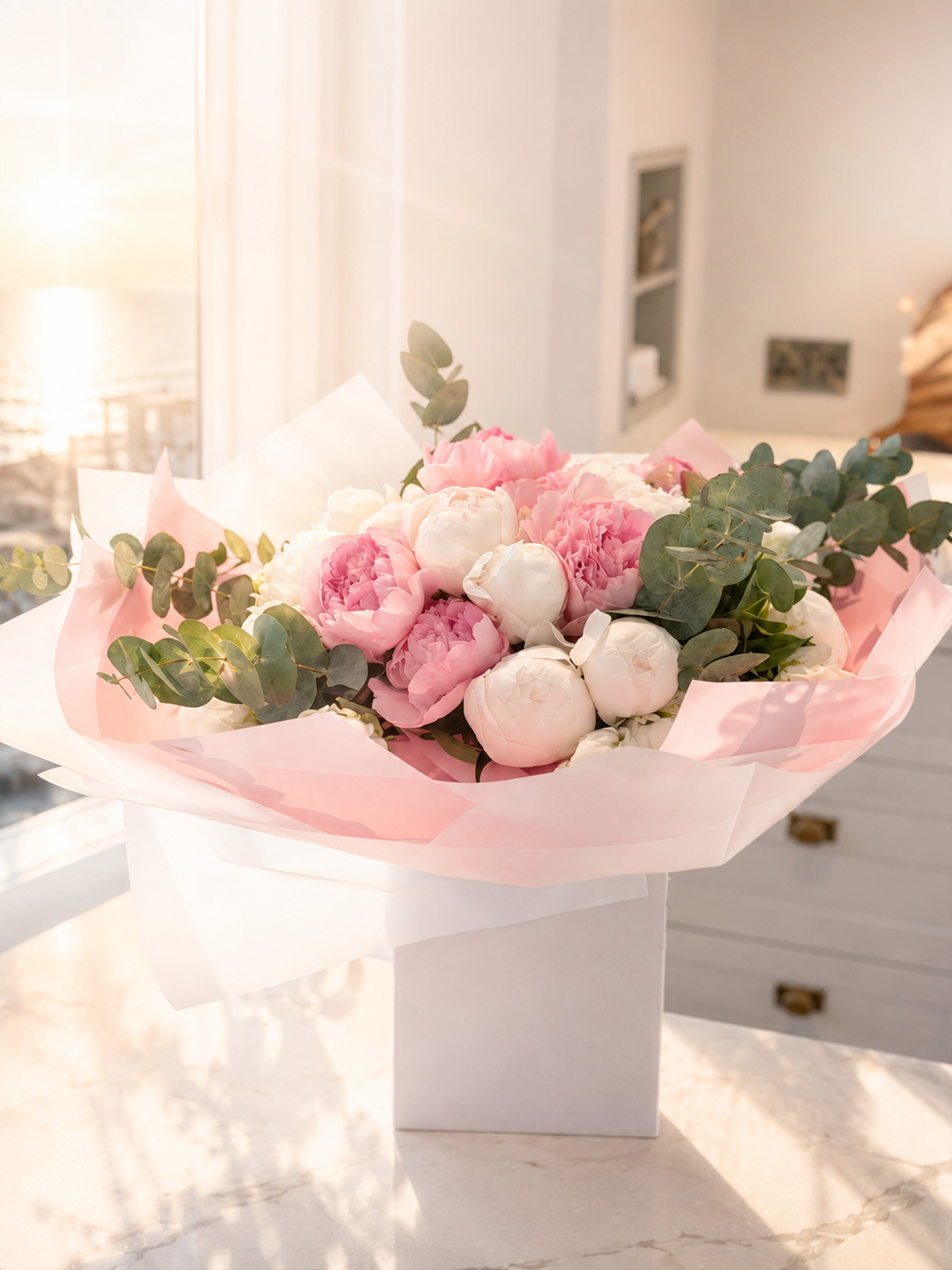 Peony Pink & White Fresh Flower Arrangement.webp