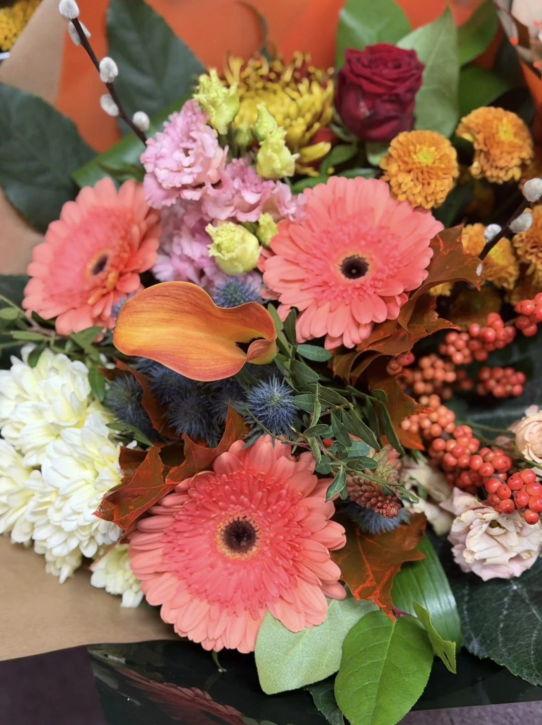 Autumn Rainbow colourful autumn fresh flower bouquet by Blossom's House of Flowers