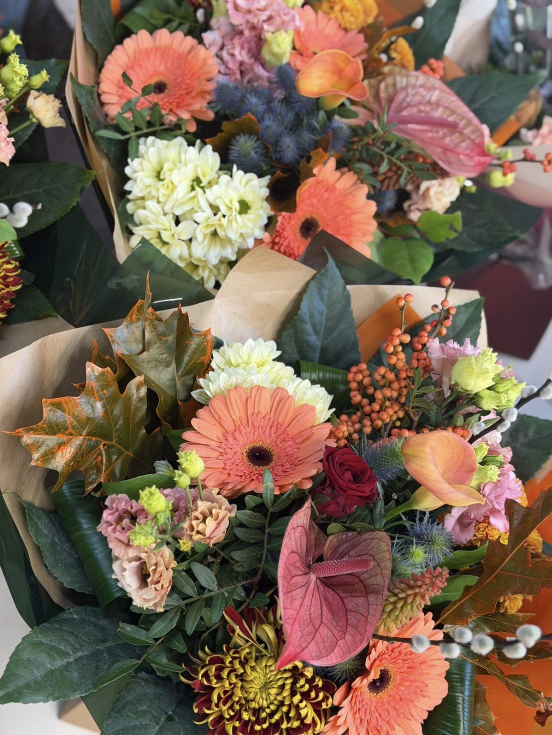 Large Autumn Rainbow bouquet in kraft paper by Blossom's House of Flowers