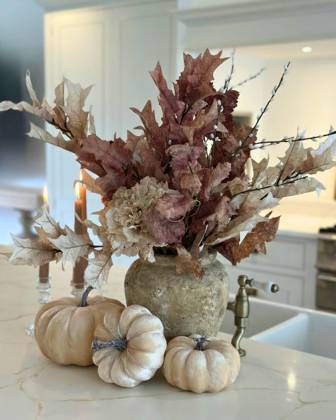 Faux Autumn Golden Leaves Foliage Wild Arrangement