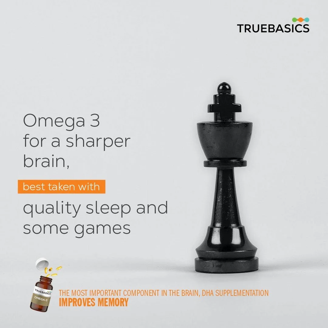 TrueBasics Ultra Omega-3 is scientifically formulated with DHA, the most important omega-3 in the brain, is neuroprotective and contributes to normal brain function. So when you take TrueBasics Ultra Omega-3, make sure that you supplement it with eve