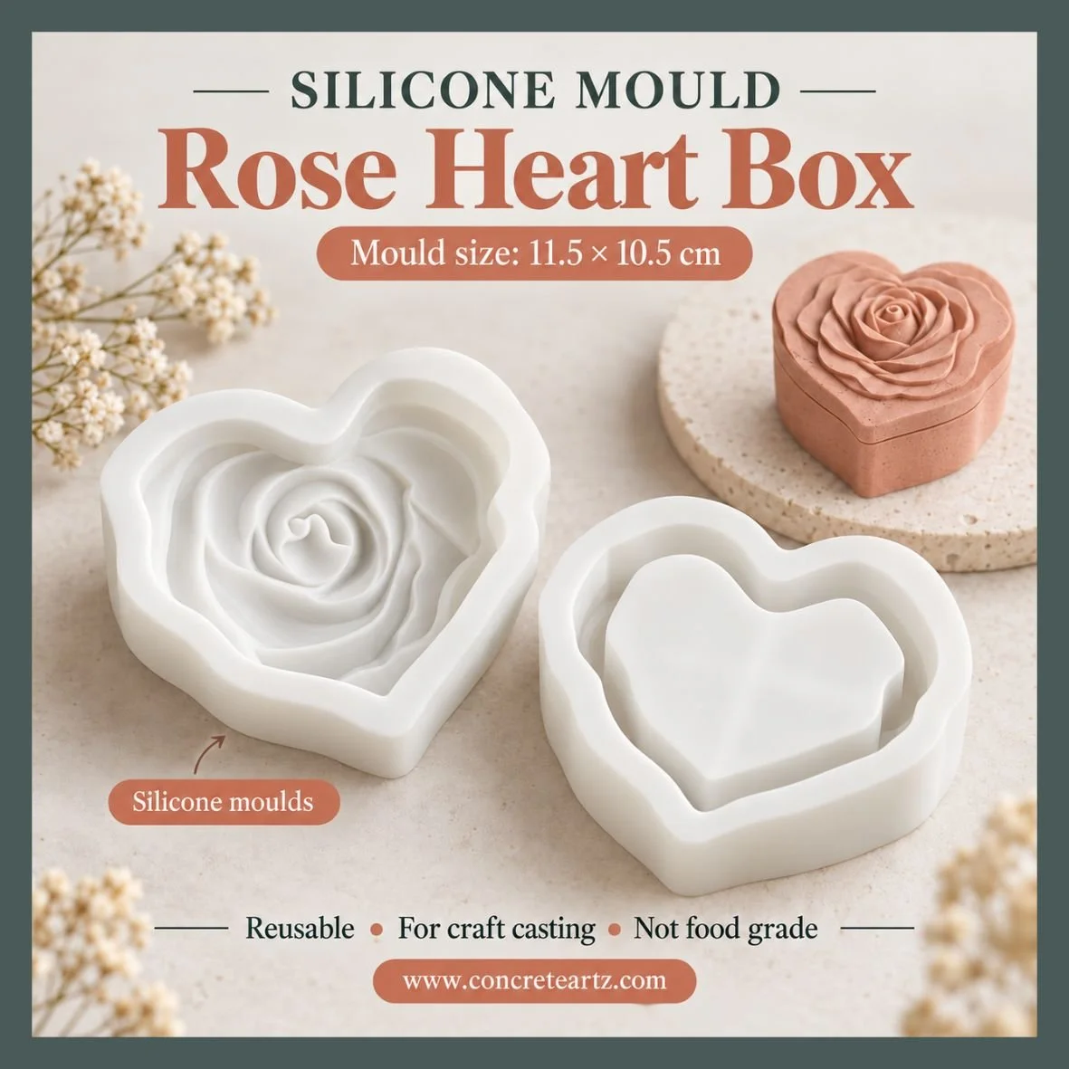 Rose Heart Box Silicone Mold