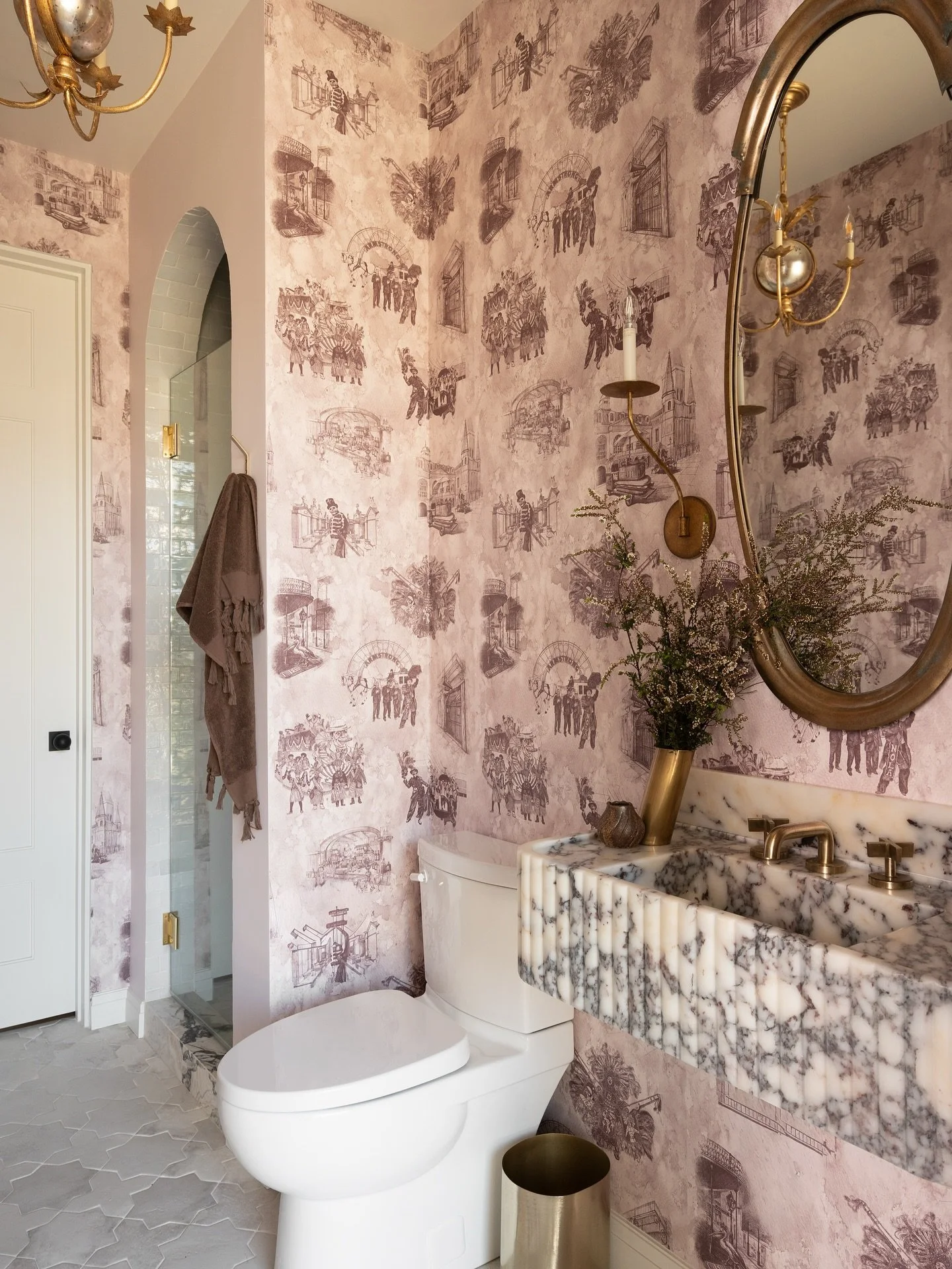 The powder bath that isn&rsquo;t a powder bath in our freshly completed La Jolla Treehouse.  Even though this bathroom has a dreamy little arched shower tucked inside, we couldn&rsquo;t stop calling it a powder bath because it had strong powder bath 