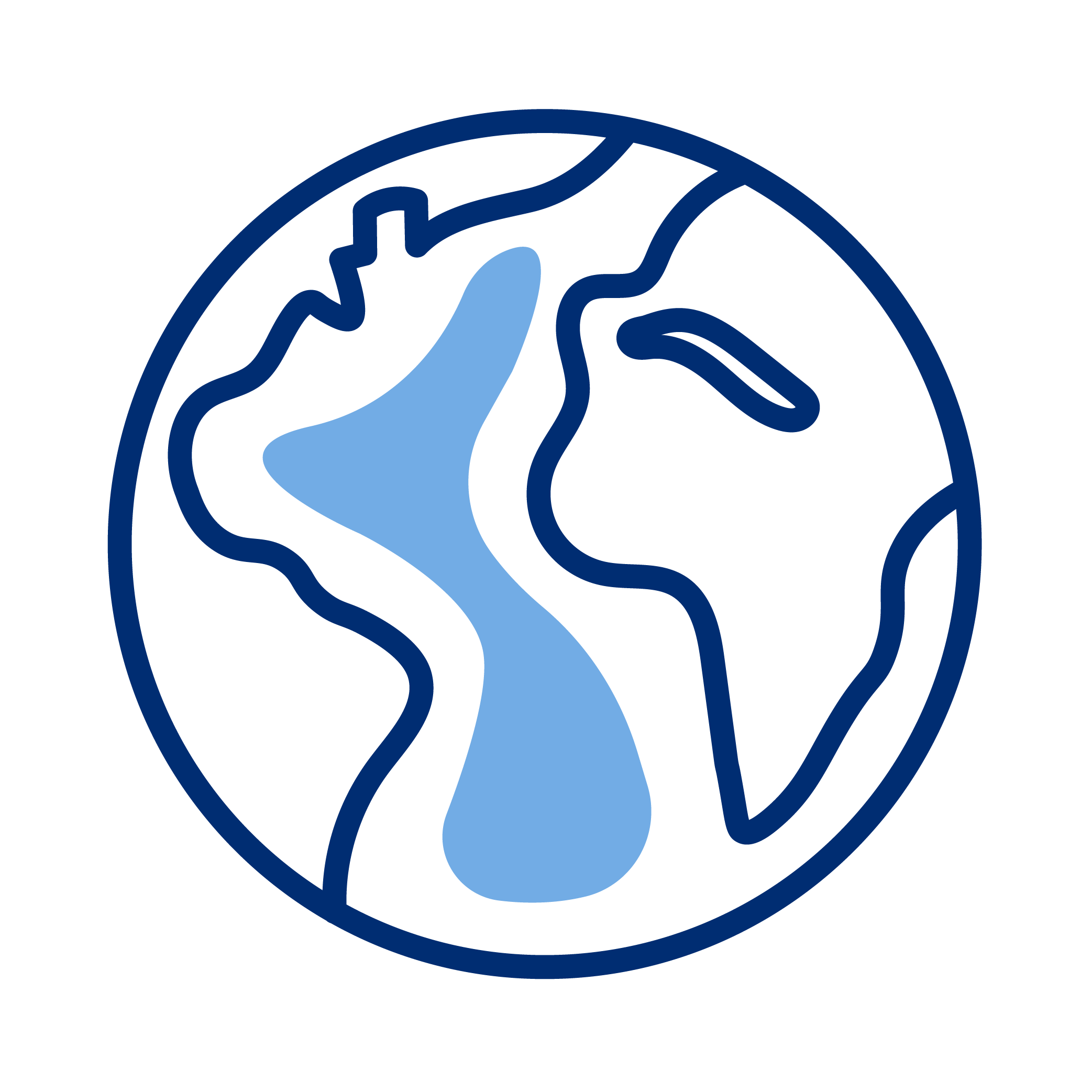 Simplified illustration of Earth with blue landmasses and bodies of water.