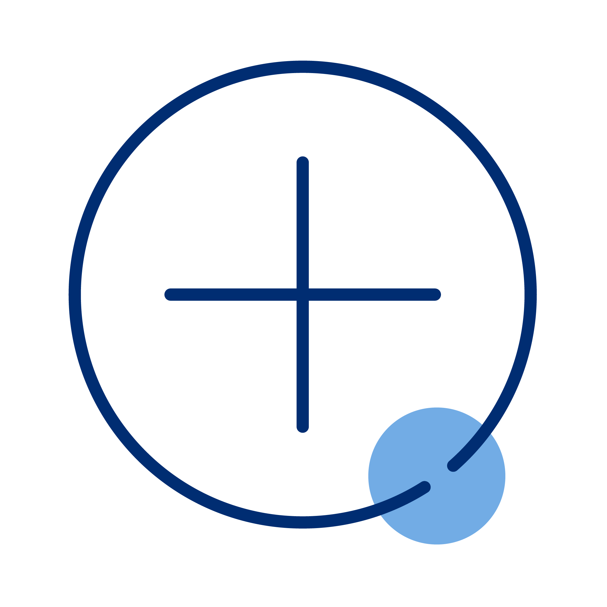 A black background with a blue circle containing crosshairs and a smaller blue circle connected with a line, resembling a radar or targeting graphic.