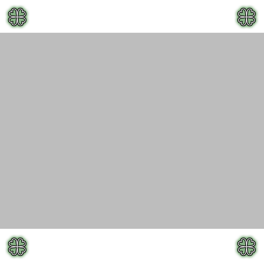 Black text reads 'Happy St. Patrick's Day' with four-leaf clover icons in each corner on a green background.