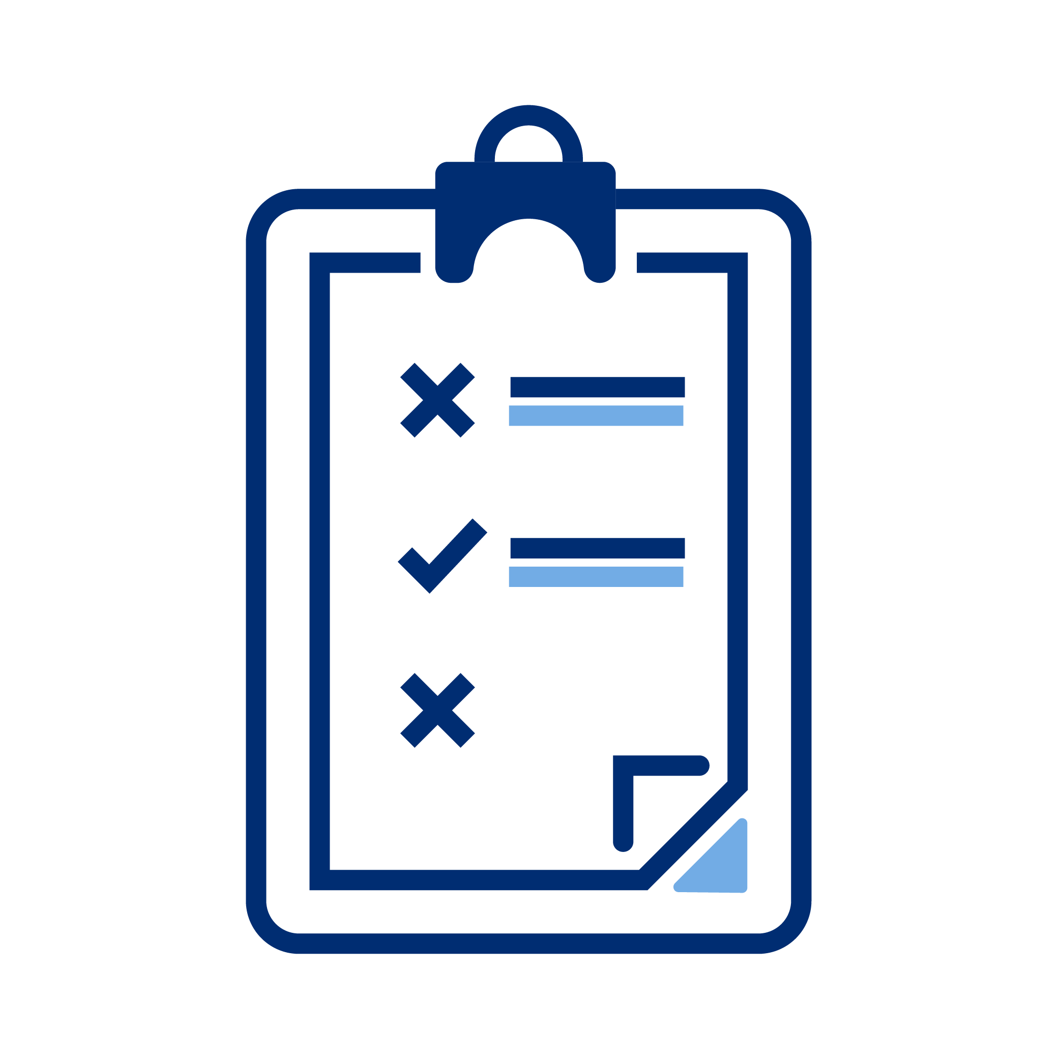 Icon of a clipboard with checkboxes and crossed marks, some options marked with checkmarks, and a folded corner.