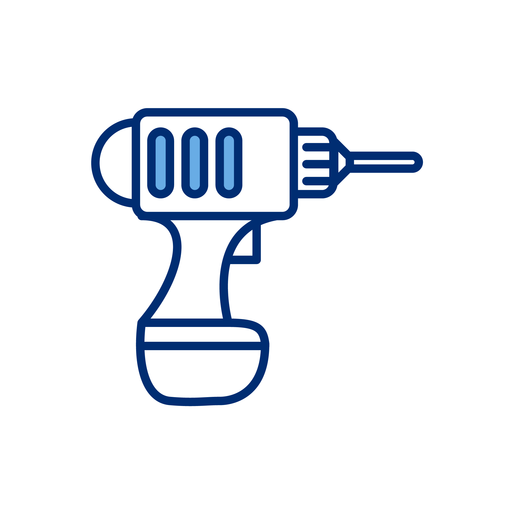 Blue outline of a cordless electric drill on a black background.