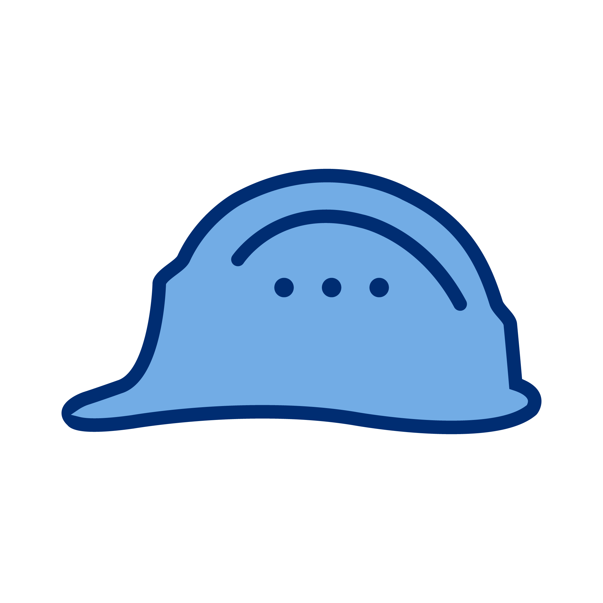 Digital illustration of a blue hacker hat with three dots.