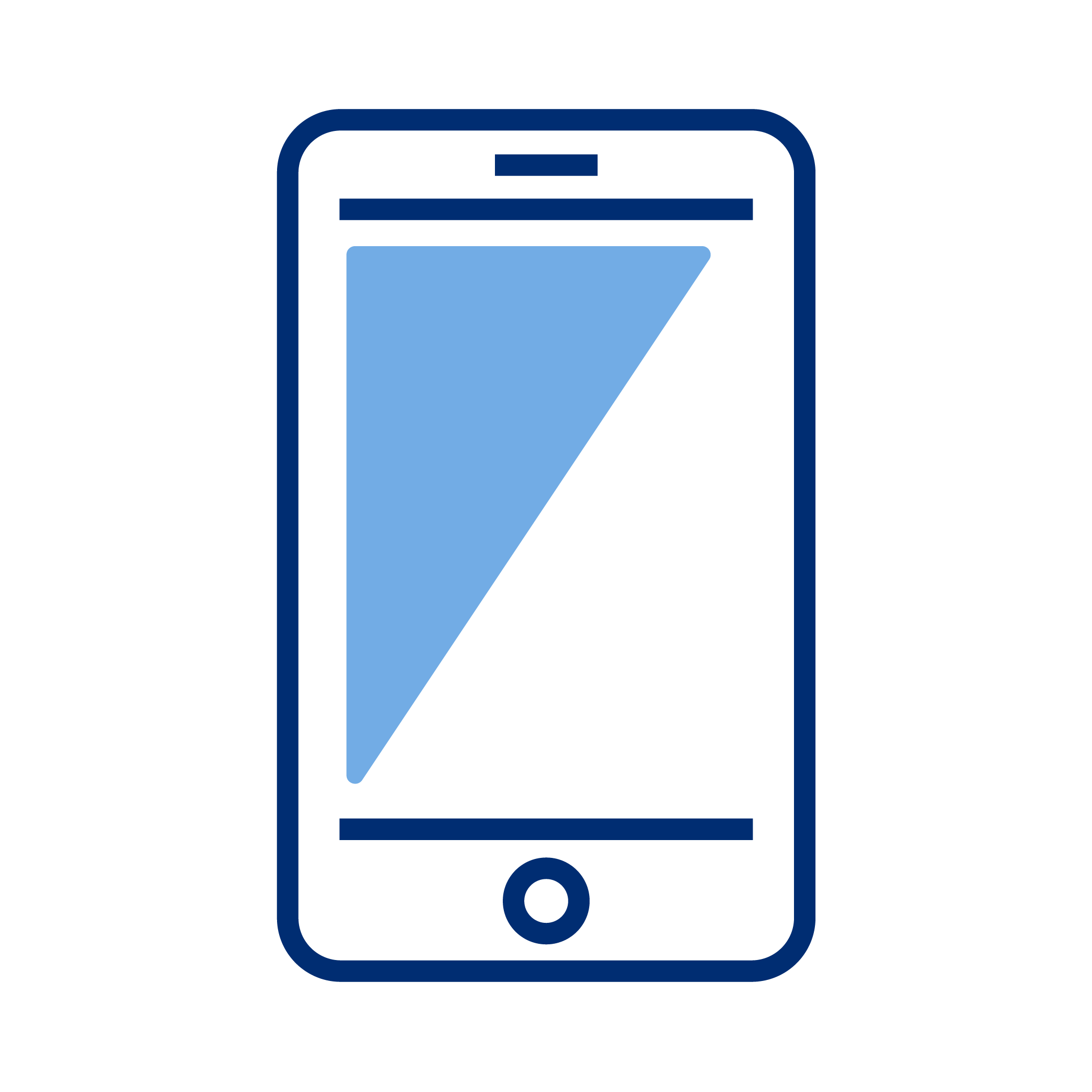 An illustration of a smartphone with a blue screen displaying a large, light blue triangle.