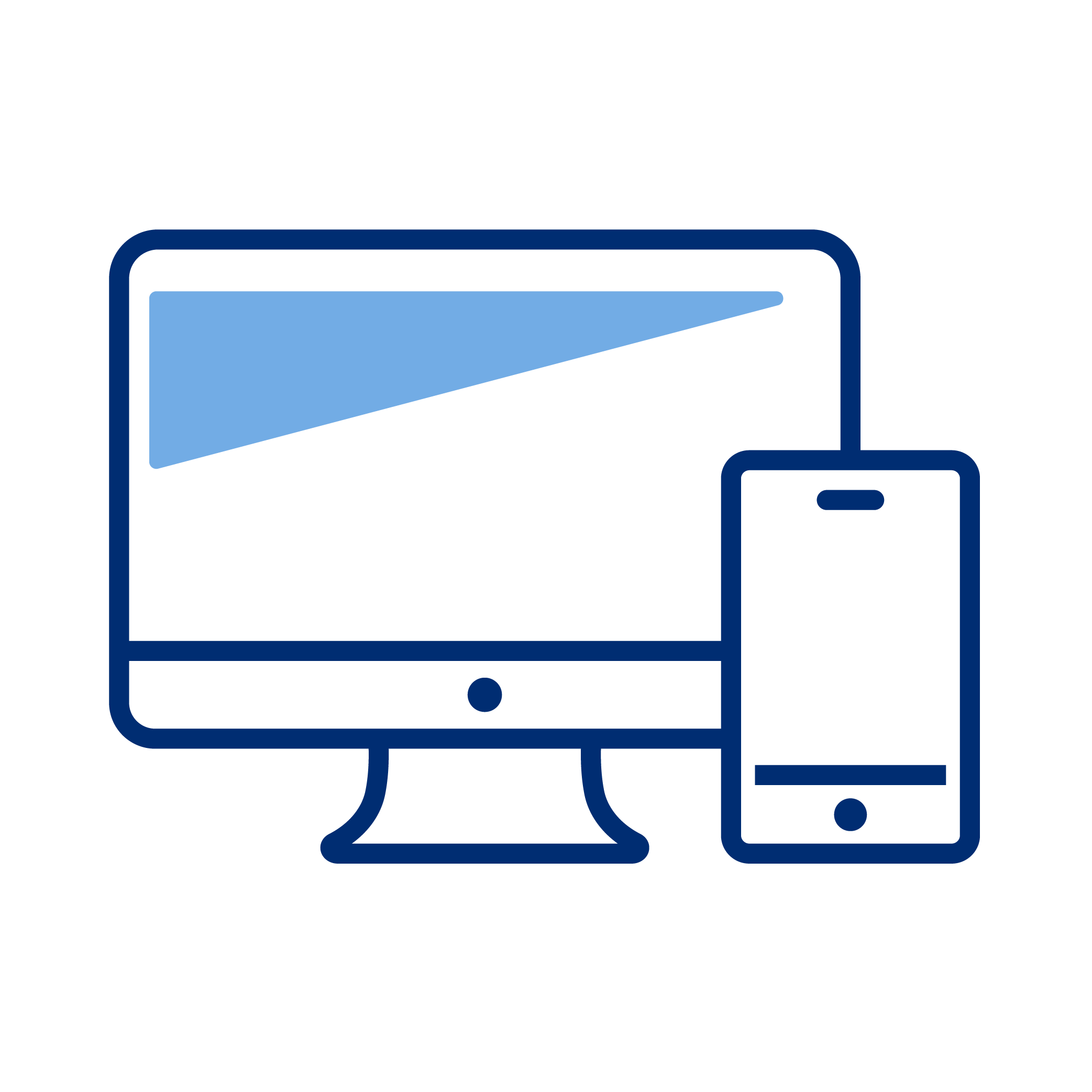 Outline illustration of a computer monitor and a smartphone with blue screen highlighting technology devices.