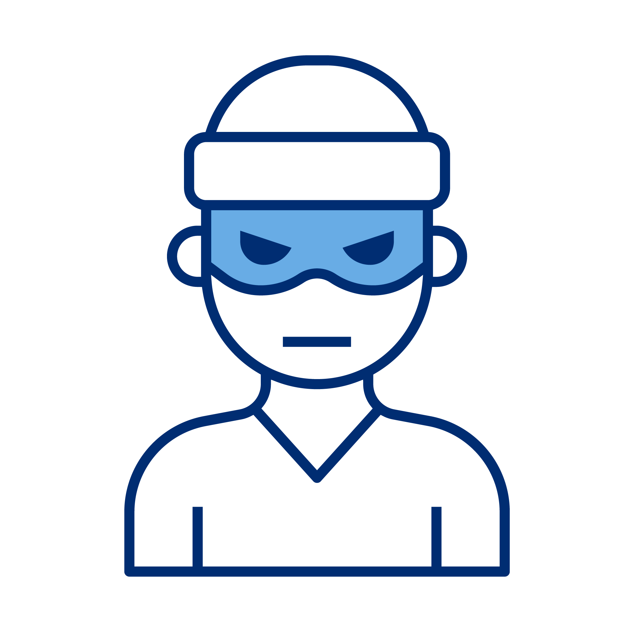Icon of a person with a beard, wearing a beanie and goggles, with a serious expression, depicted in a simple outline style.
