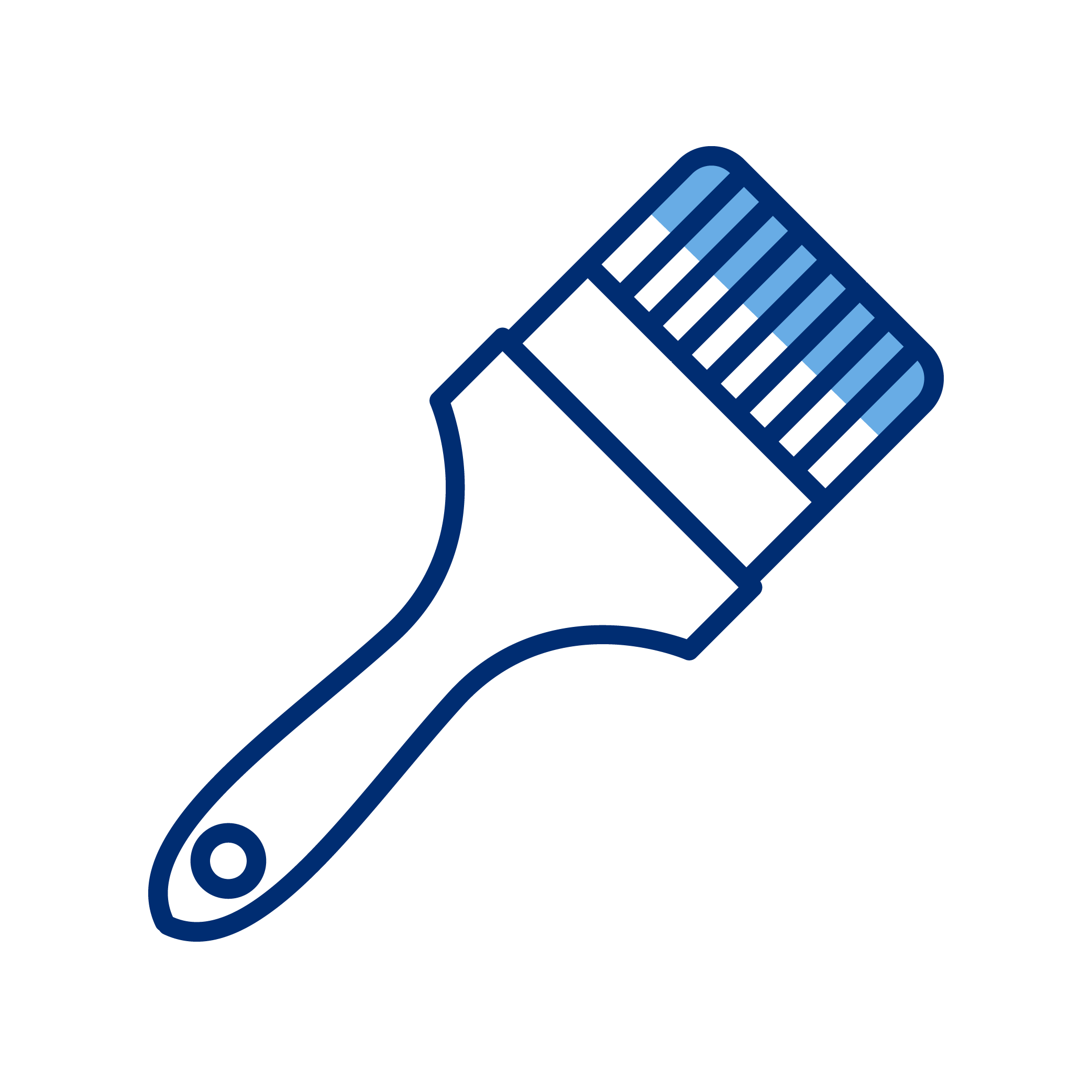 Digital illustration of a black handled razor with a blue and black striped blade.