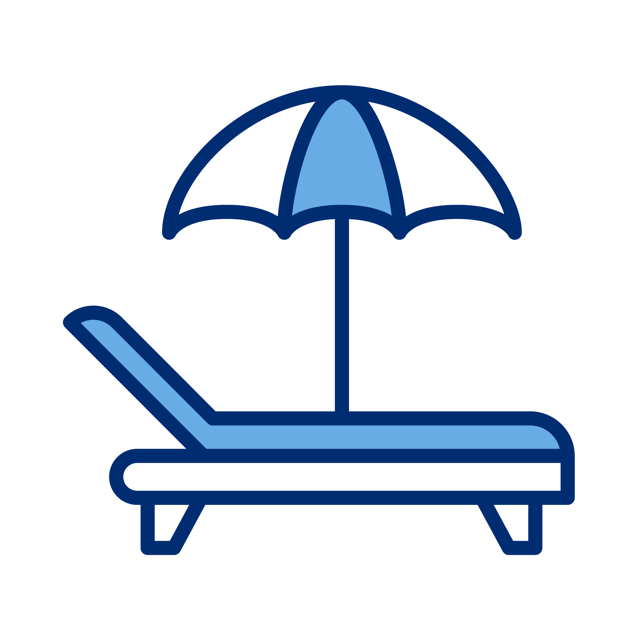 Icon of a lounge chair with an umbrella