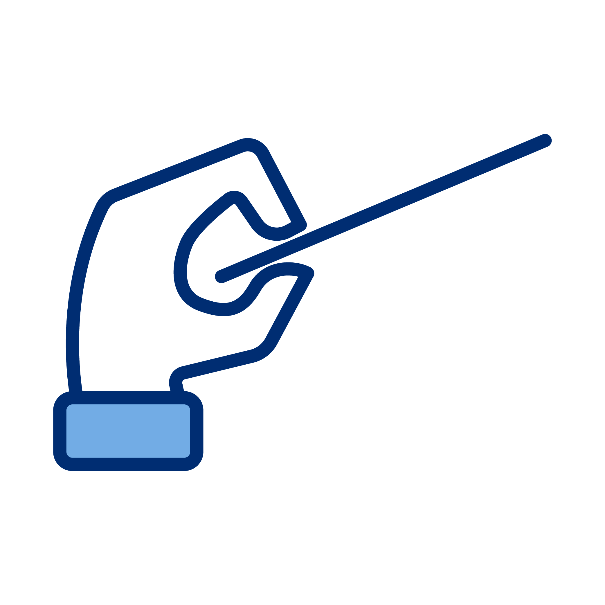 Outline drawing of a hand holding a thin stick or pointer.