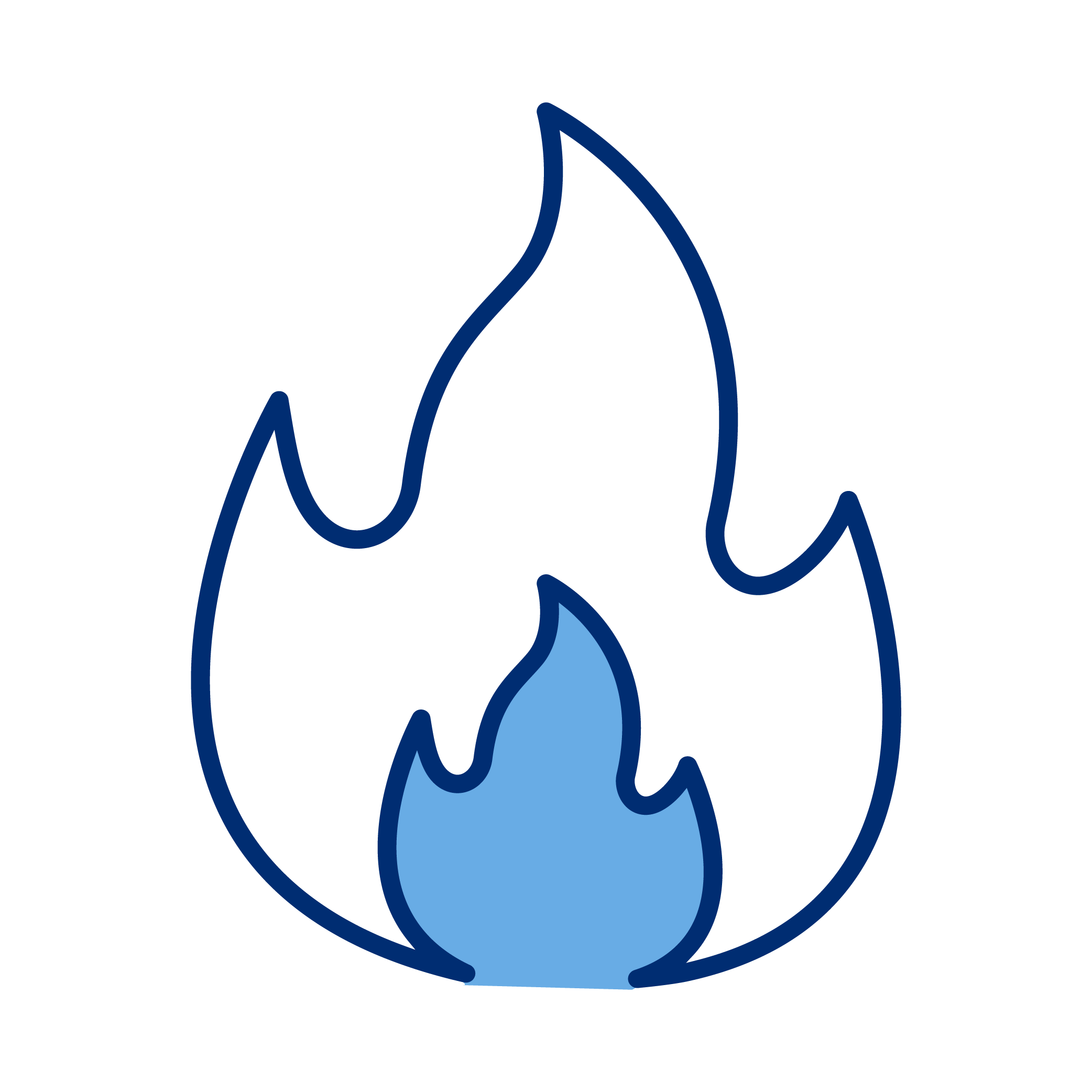 A stylized blue fire icon with a dark blue outline.