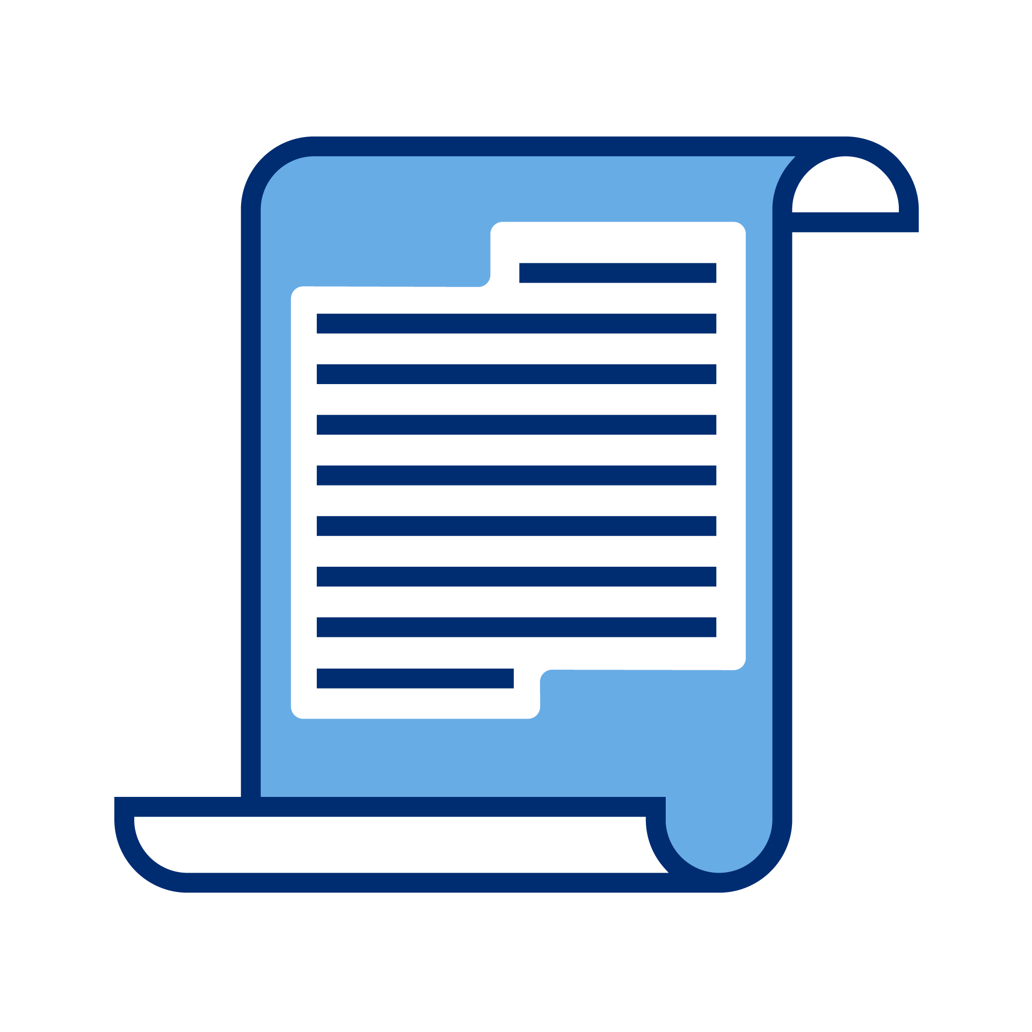 Icon of a blue scroll with black lines representing text.