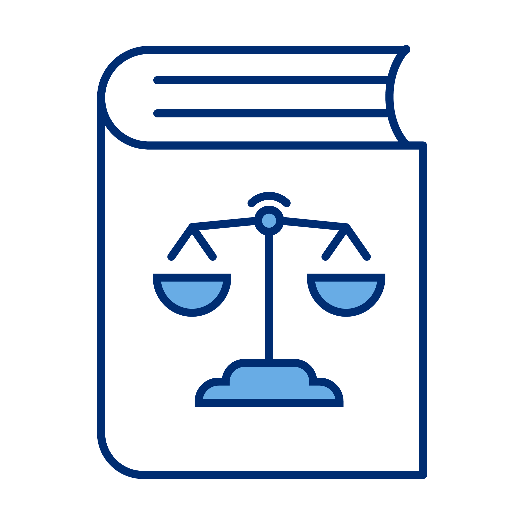 Illustration of a legal book with a scale of justice symbol on the cover.