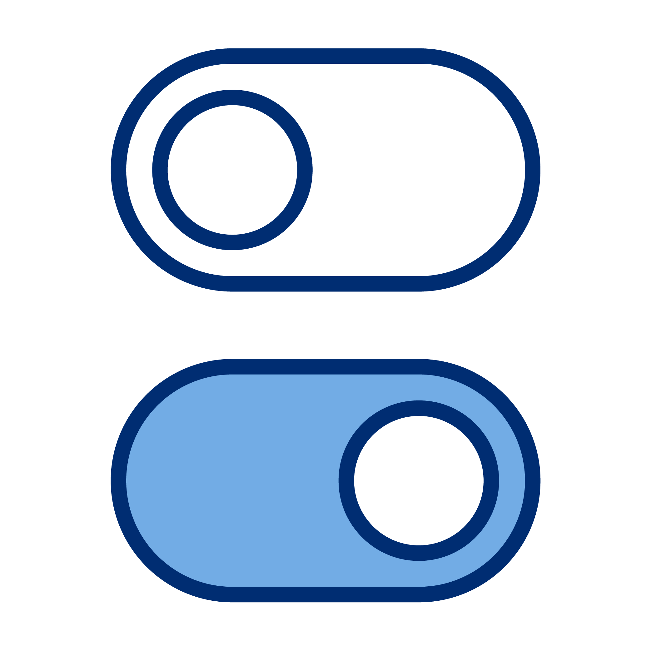 Two toggle switches, light and dark mode icons, with the dark mode switch turned on and the light mode switch turned off.